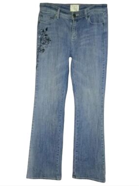 White House Black Market Boot Cut Stretch Jeans Floral Embroidery Light Wash 2